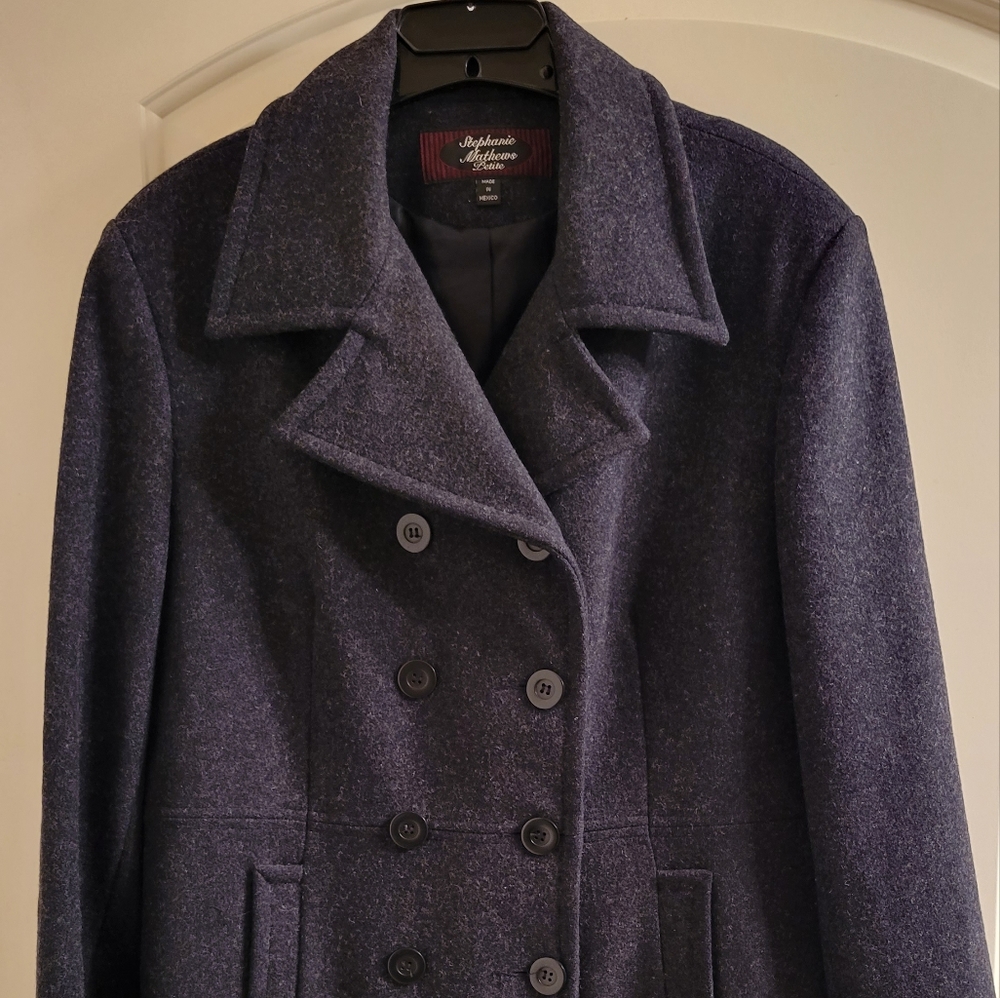 Stephanie Mathews Charcoal Gray Petite Wool Peacoat